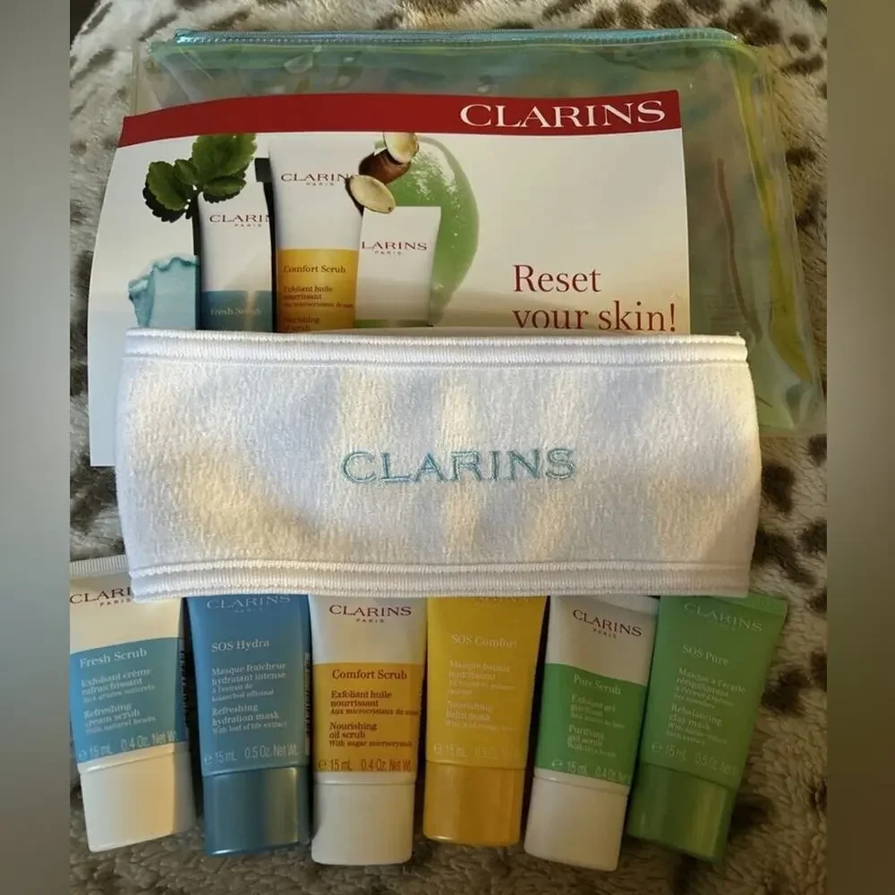 Clarins Travel 6 pc Skincare Set with Holographic Bag